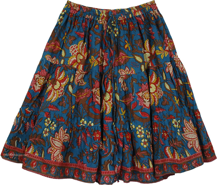 Sale:$16.99 Blumine Floral Cotton Print Short Skirt | Clearance | Blue ...