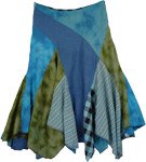 Blue Colors Uneven Hem Long Skirt with Unique Patchwork  [3409]