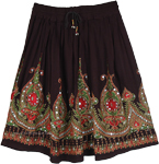 Black Festival Skirt with Floral Motifs and Sequins [3473]