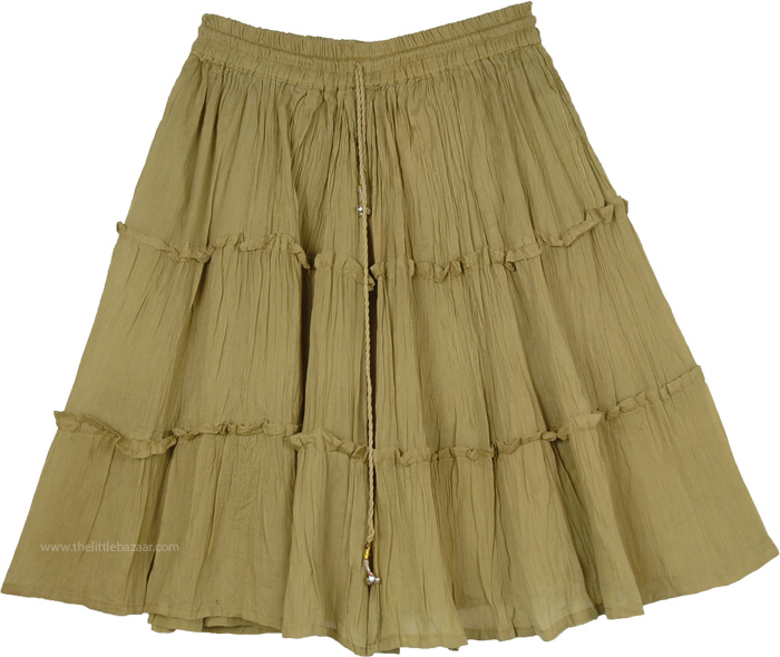 Dusty Olive Green Tiered Cotton Short Skirt