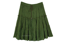 Three Tier Broom Summer Skirt with Elastic Waist and Drawstring [3656]
