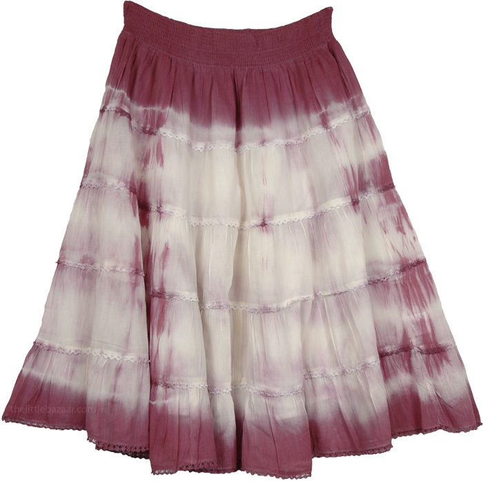 Purple White Tiered Cotton Short Skirt