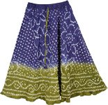 Blue Yellow Floral Applique Tie Dye Long Skirt