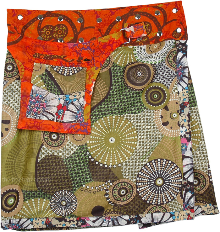GHERI Floral Butterfly Wrap Skirt – Cotton, Asymmetrical Short Skirt, Hippy Style, Made In Nepal