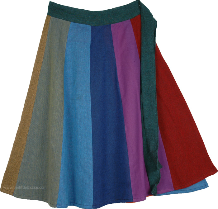 Vertical Panels Colorful Cotton Knee Length Skirt