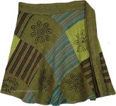 Olive Patchwork Mini Wrap Skirt with Sun Print
