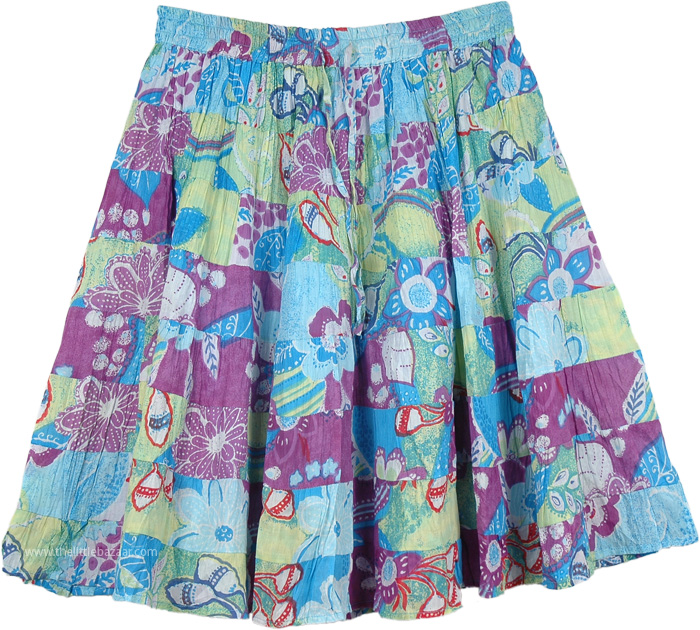 Pastel Blue Floral Short Skirt