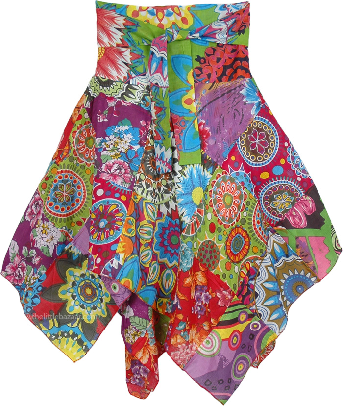 Womens Floral Printed Asymmetrical Hem Skirt