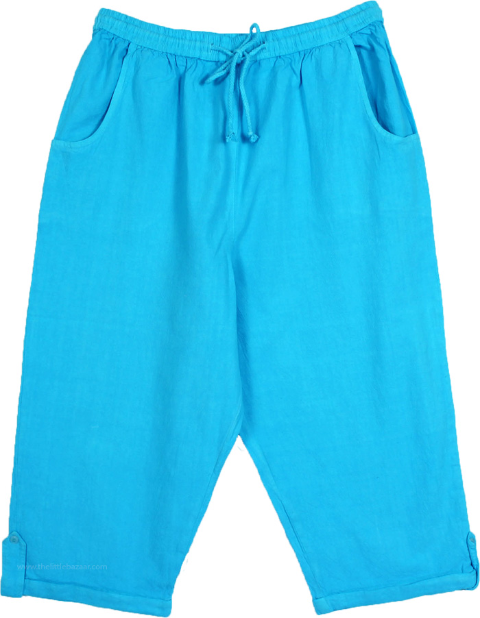 Curious Blue Knee Length Shorts with Pockets