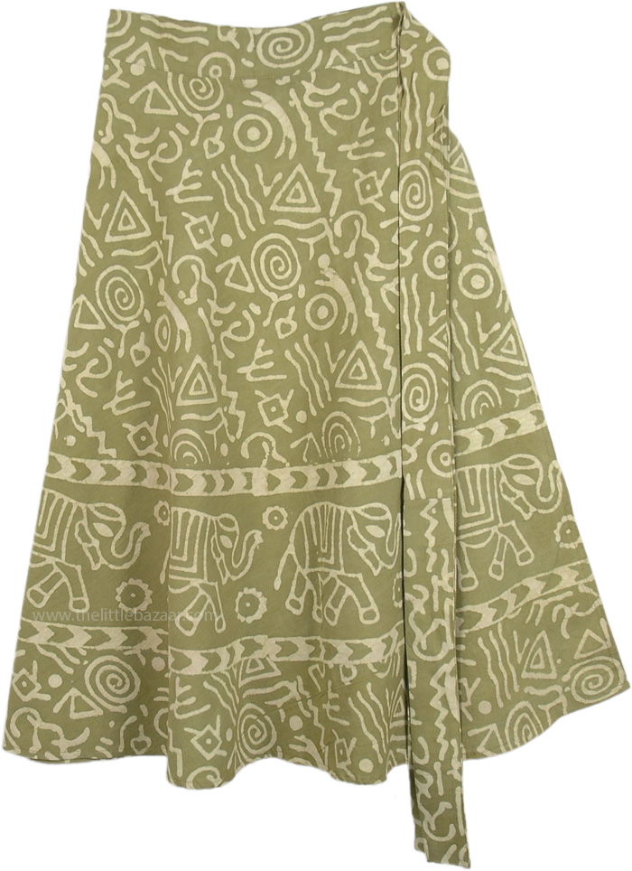 Elegant Elephants Wrap Around Skirt in Avocado