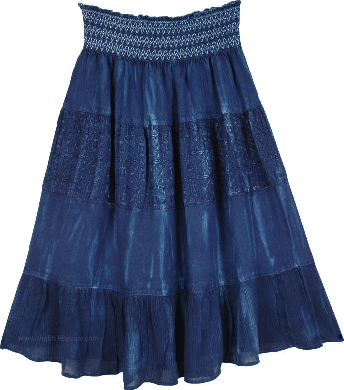 Indigo Blue Smocking Prairie Western Skirt