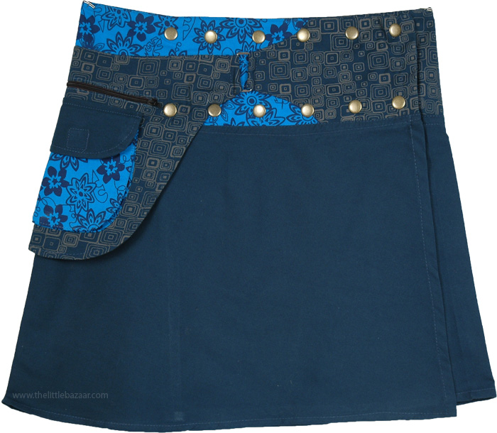 Blue Dianne Snap and Wrap Skirt with Pocket