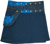 Cotton Pocket Snap and Wrap Around Skirt in Blue [5015]