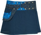 Blue Dianne Snap and Wrap Skirt with Pocket