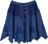 Stonewash look Royal Blue Short Skirt with Tie-up Lace [5063]