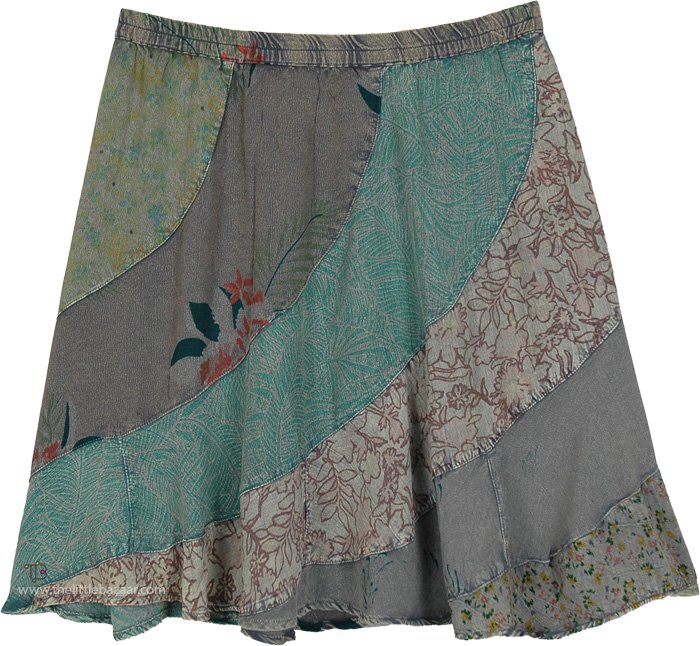 Seaside Asymmetrical Patchwork Tiered Mini Skirt