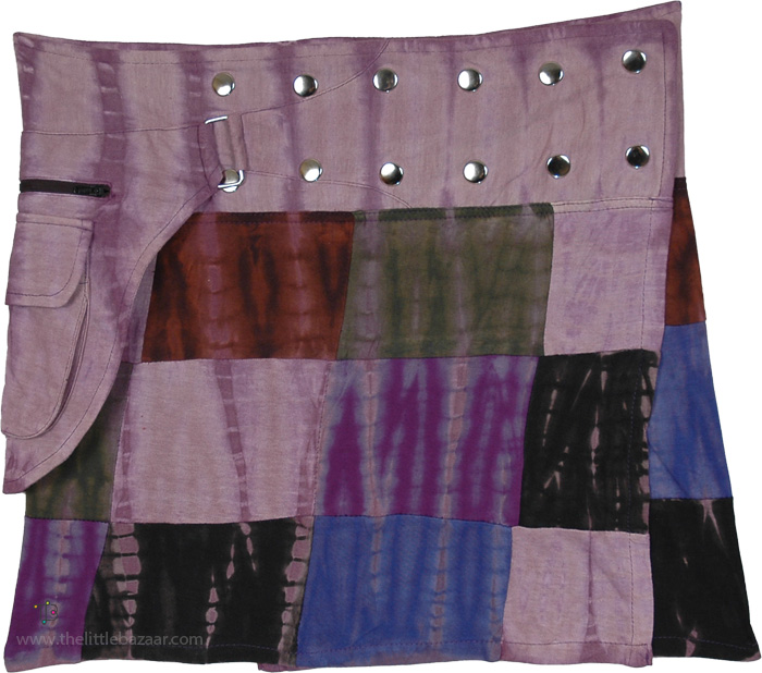 Lavender Blocks Tie-Dye Snap Wrap Short Skirt