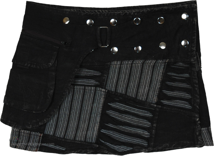 Shadow Stripe Razor-Cut Snap Wrap Mini Skirt