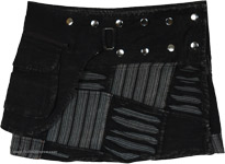 Shadow Stripe Razor-Cut Snap Wrap Mini Skirt