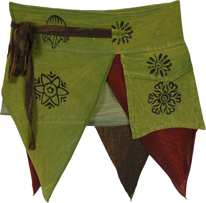 Lime Pixie Whimsical Asymmetrical Mini Wrap Skirt