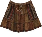 Brown Earth Patchwork Cotton Mini Skirt