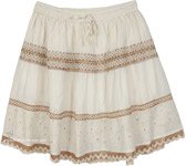 Ivory Lace Tiered Knee Length A-Line Skirt