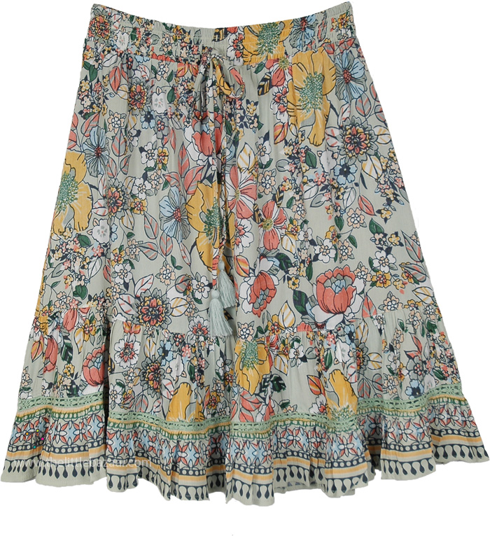 Soft Sage Floral Everyday Boho Midi Skirt