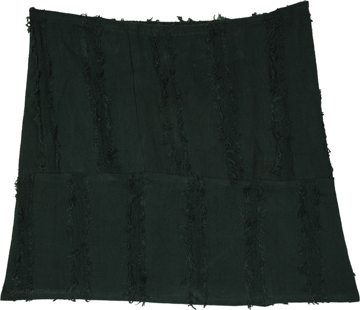 Deep Green Weave Pull-On Frayed Mini Skirt