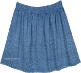Denim Blue Mid Length Skirt with Stonewash Effect and Embroidery [6011]