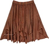 Asymmetrical Hem Gored Modern Gypsy Skirt in Brown [6016]