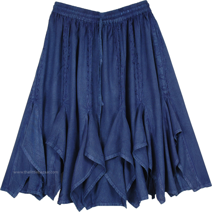 Egyptian Blue Flared Gore Western Rayon Skirt