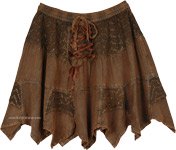 Uneven Hem Mini Skirt with Tiers and Embroidery in Dark Brown [6018]