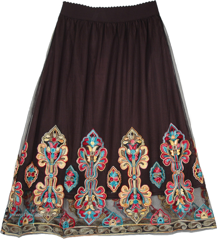 Mesh Black Lined Skirt with Kashmiri Embroidery Motifs