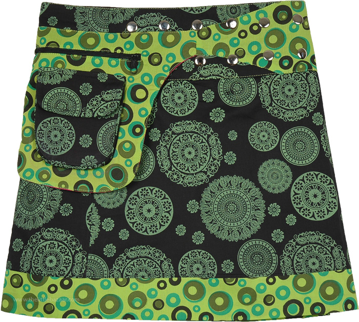 Snap Wrap Short Skirt with Mandala Print and Fanny Pack