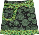 Wrap Around Skirt with Snap Buttons and Fanny Pocket in Green and Black [6099]