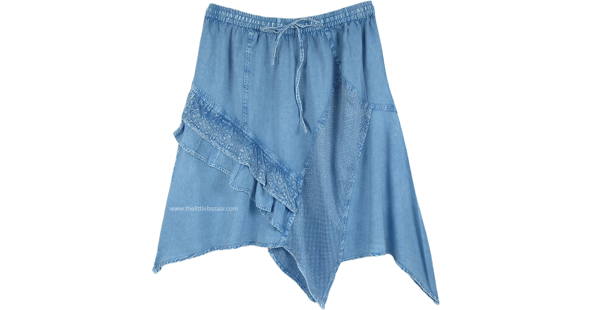 Handkerchief Hem Western Rodeo Knee Length Skirt in Light Denim Blue ...