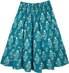 Green Full Cotton Printed Mid Length Skirt [6250]