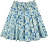 Dusty Blue Cotton Printed Knee Length Skirt [6251]