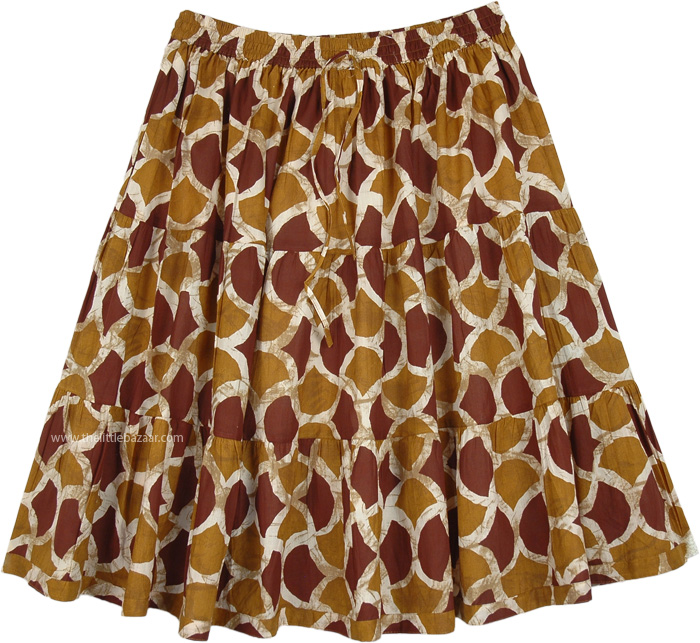 Raw Sienna Full Short Printed Cotton Skirt Brown