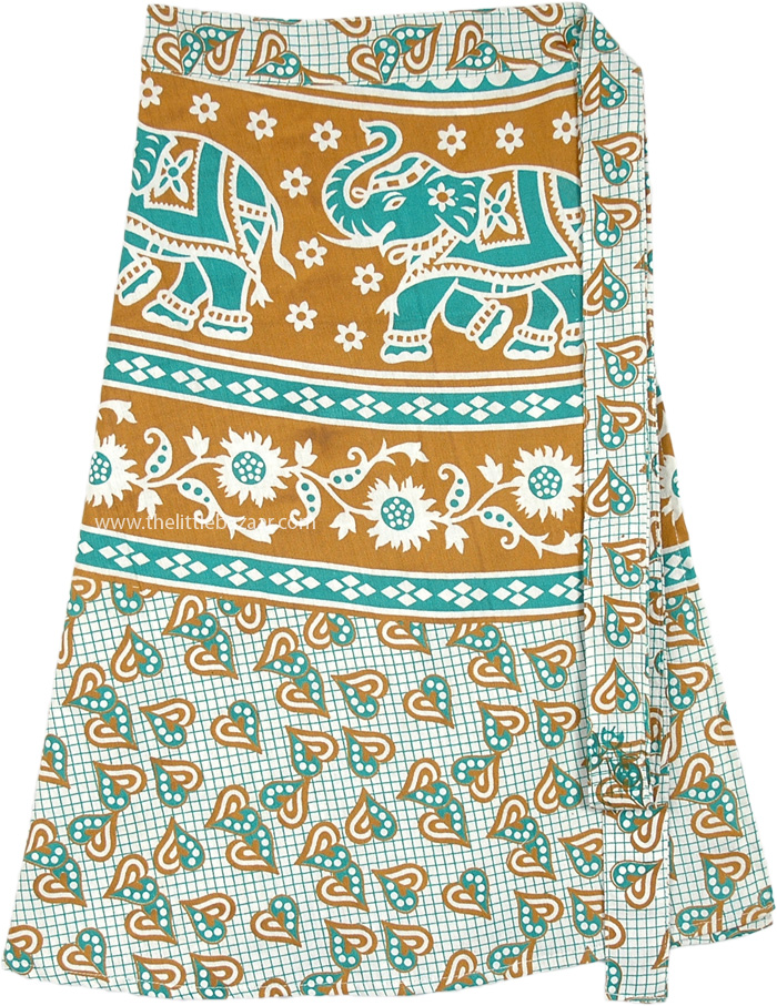 Indian Ethnic Elephant Print Short Skirt in Sea Green