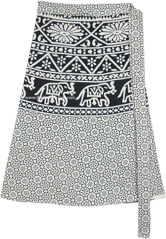 Floral and Elephant Print Bohemian Wrap Around Short Skirt