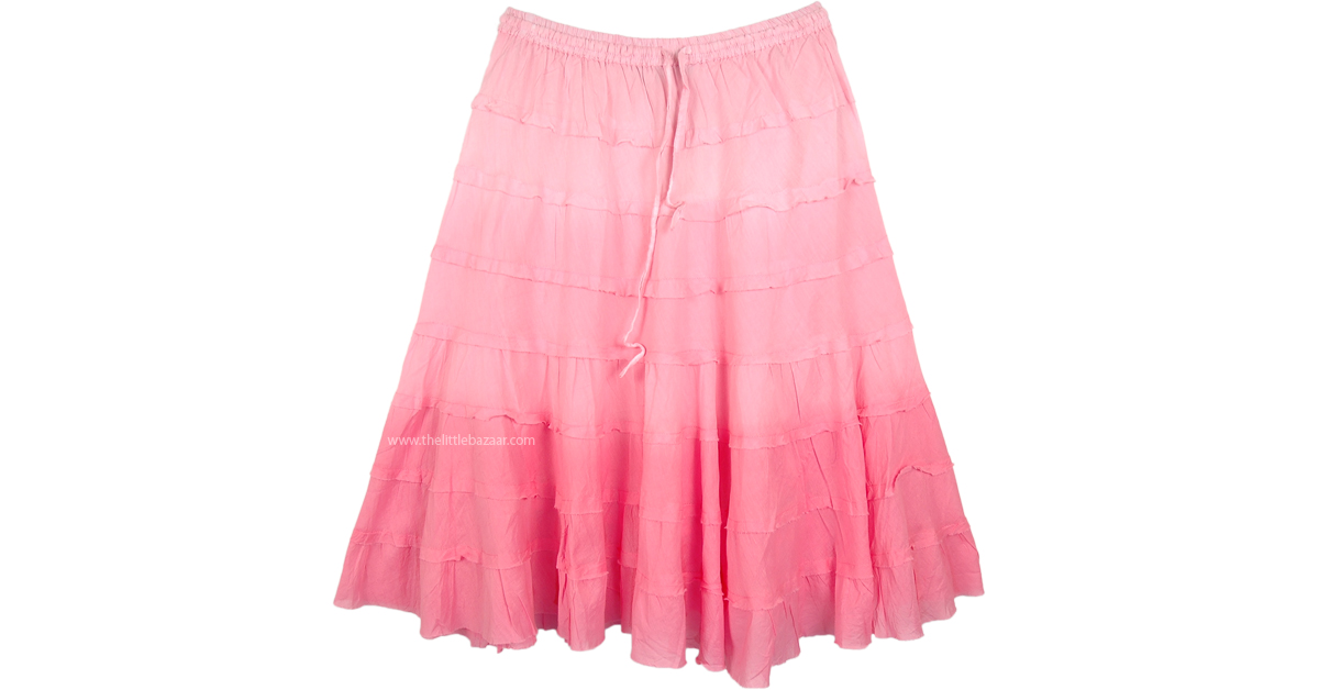 Baby Pink Ombre Knee Length Summer Skirt with Tiers | Short-Skirts ...