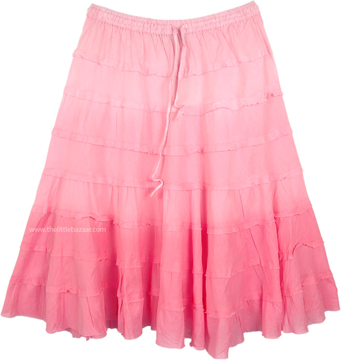 Baby Pink Ombre Knee Length Summer Skirt with Tiers | Short-Skirts ...