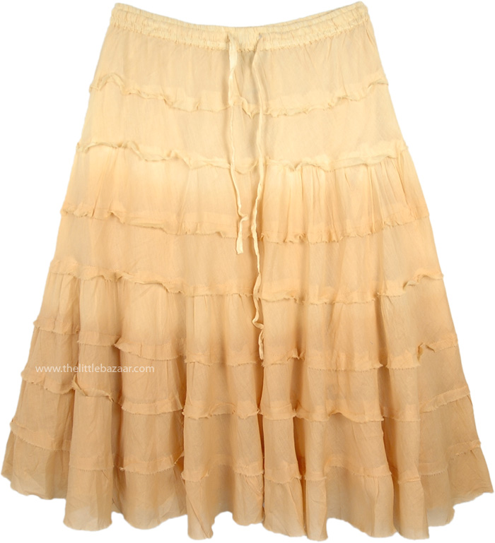 Beige Ombre Knee Length Summer Skirt with Tiers