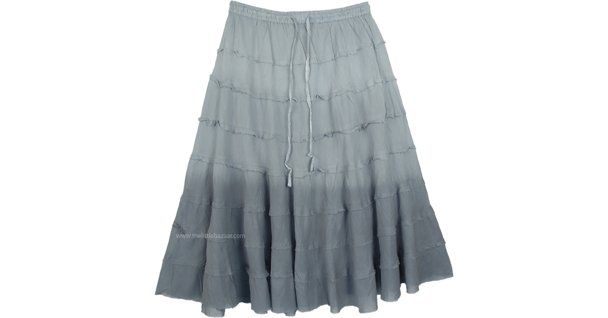 Steel Grey Ombre Knee Length Summer Skirt with Tiers | Short-Skirts ...