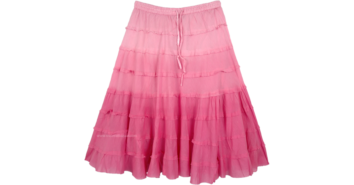 Pink Ombre Knee Length Summer Skirt with Tiers | Short-Skirts | Pink ...