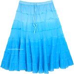 Turquoise Flared Short Tiered Skirt [6380]