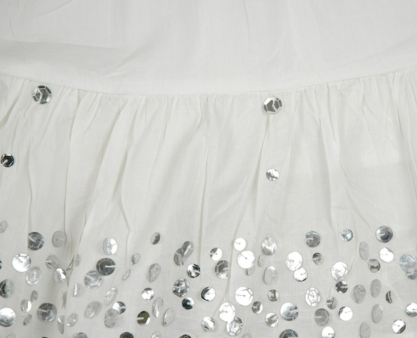 Milky White Sequined Mid Length Skirt with Tiers
