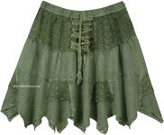 Olive Green Handkerchief Hem Western Short Skirt [6419]