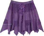 Purple Colored Handkerchief Hem Western Knee Length Petite Skirt [6420]